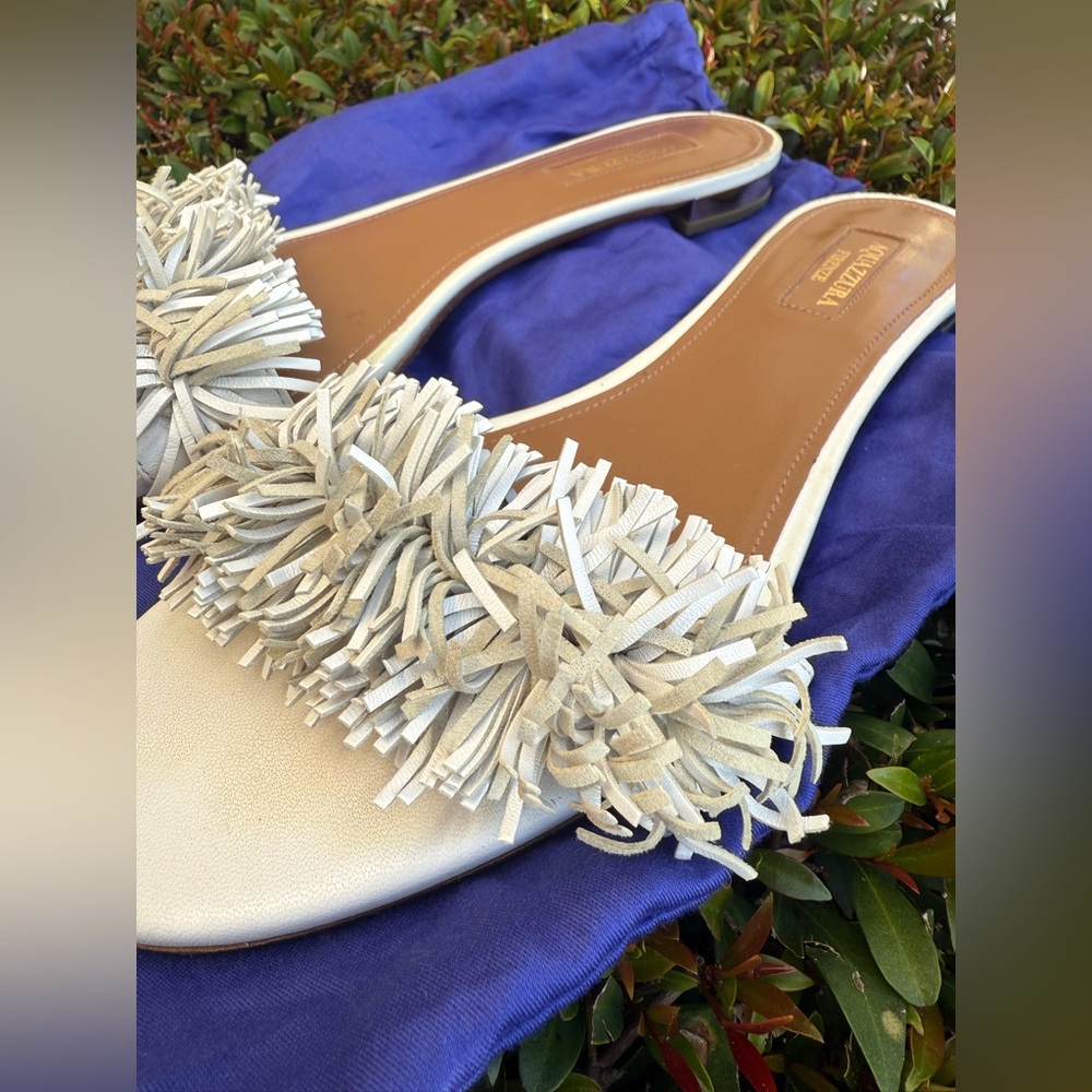 Aquazzura Wild Thing Fringe Slide Flats - Picture 4 of 7